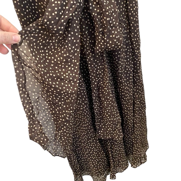 Adriana Papell 100% Silk Brown and White Polka Dot Maxi Dress - Picture 5 of 9
